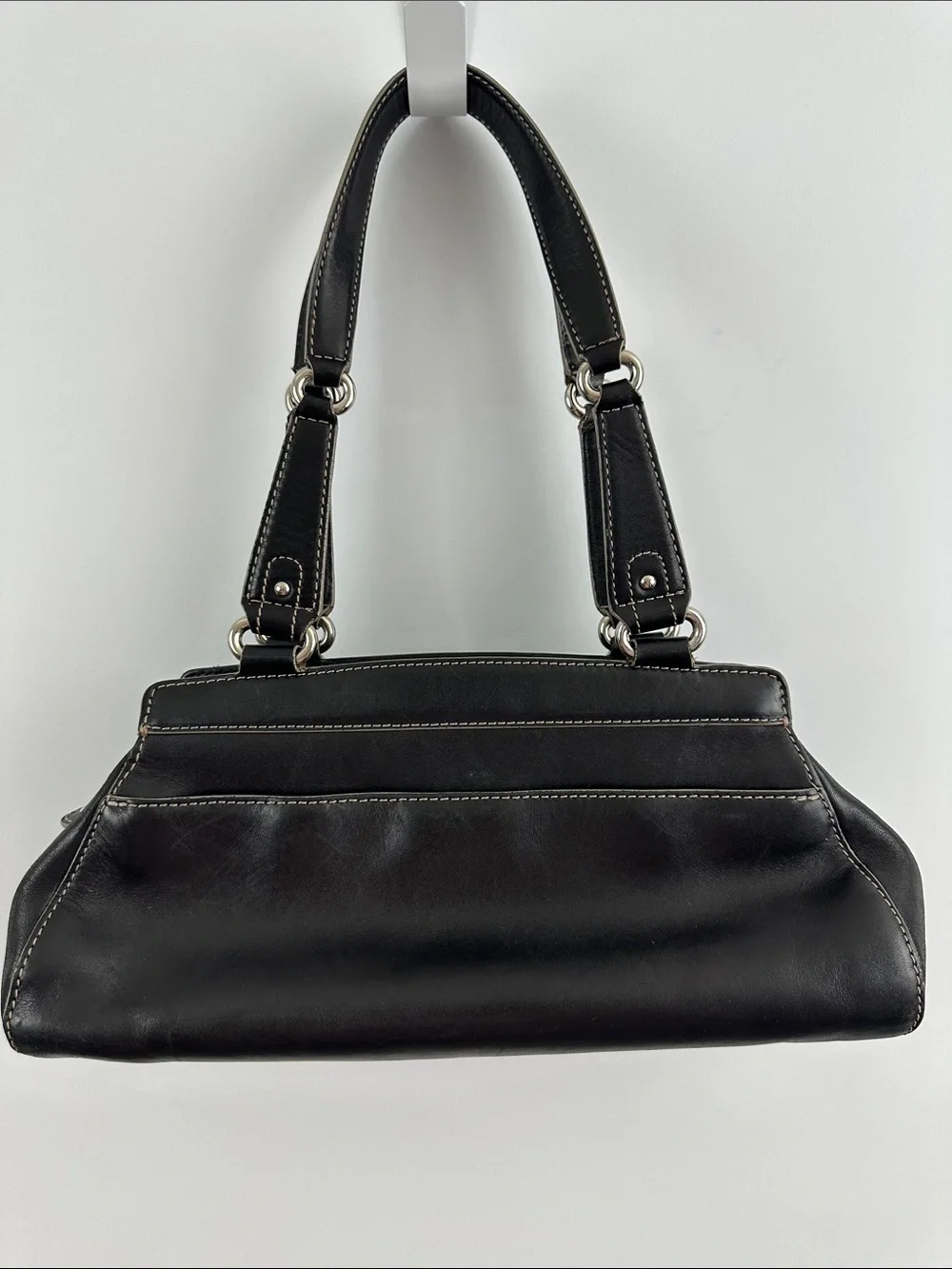Cole Haan Trinity Black Leather Shoulder Bag Y2K Silver Buckle Hardware Purse - Picture 5 of 10